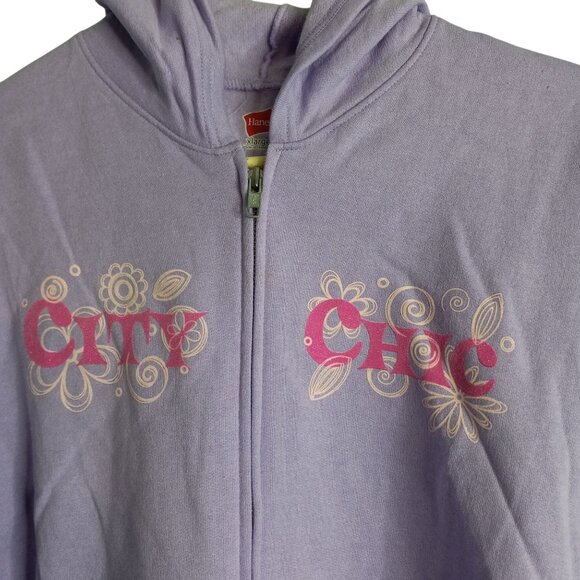 Hanes Size XL 14 16 Girls Purple Zip Up Hoodie CITY CHIC Glitter Graphic NEW - Picture 4 of 7